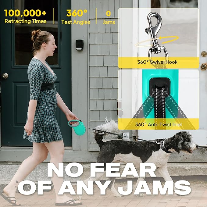 Fida Heavy Duty Retractable Dog Leash,16 ft Dog Walking Leash for Small Medium Dogs up to 44 lbs, Tangle Free. (Medium, Teel)