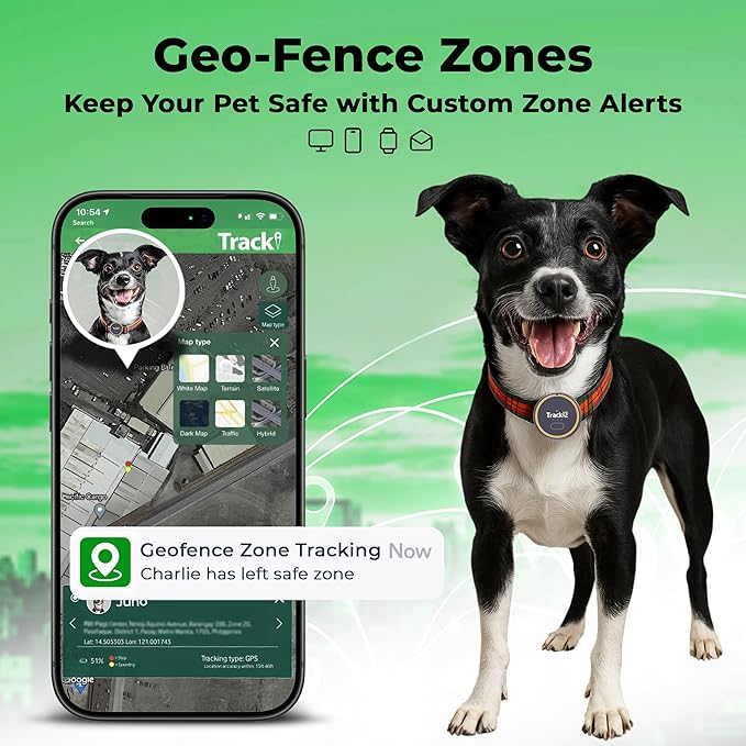 Tracki Dog GPS Tracker – Real-Time Dog Tracker & Pet Tracker – GPS Tracker for Dogs – Smart Alerts, Geo-Fence, Waterproof, Collar-Compatible – Long-Life Battery – iOS & Android (Subscription Required)