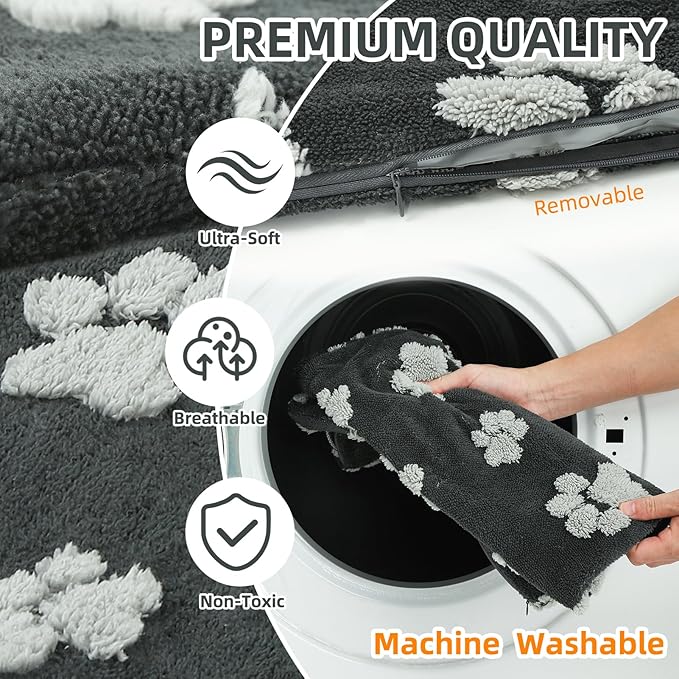 Large Dog Heating Pad with Smart Thermostat Switch, Heated Pet Crate Pad with Fleece Cover for Indoor Outdoor, 35x24 Inch with Anti-bite Cord, Constant on Function, UL&FCC Dual Certification