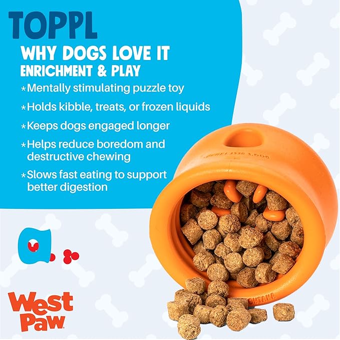 WEST PAW Zogoflex Toppl Treat Dispensing Dog Toy Puzzle – Interactive Chew Toys for Dogs – Dog Toy for Moderate Chewers, Fetch, Catch – Holds Kibble, Treats, X-Large, Aqua Blue