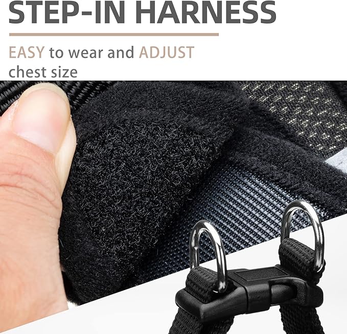 PUPTECK Adjustable Dog Harness Collar and Leash Set Step in No Pull Pet Harness for Small Medium Dogs Puppy and Cats Outdoor Walking Running, Soft Mesh Padded Reflective Vest Harnesses, Solid Black XS
