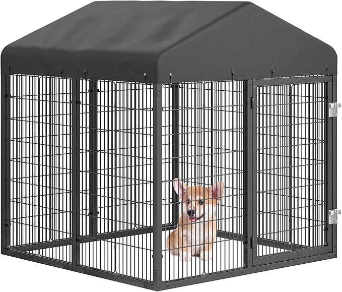 Outdoor Dog Kennel Steel Ideal Dog Fence for Small Dogs Anti-Rust Coating Cage with Roof All Weather Resistant Dog House with Double Locks(50"x48"x54")