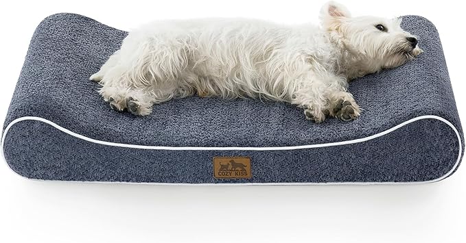 Orthopedic Dog Bed for Medium Dogs up to 65 lbs - Removable Washable Cover with Waterproof Lining & Non-Skid Bottom, Cotton-Polyester Blend Boat-Shaped Lounger Mattress, M(36x24x5.5in), Blue