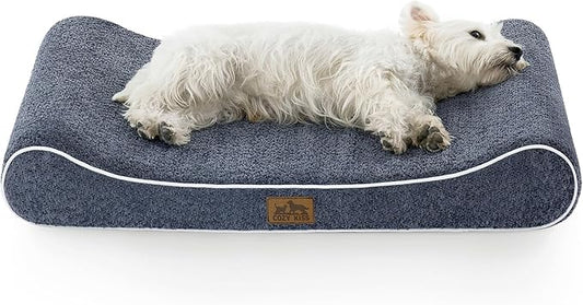 Orthopedic Dog Bed for Medium Dogs up to 65 lbs - Removable Washable Cover with Waterproof Lining & Non-Skid Bottom, Cotton-Polyester Blend Boat-Shaped Lounger Mattress, M(36x24x5.5in), Blue
