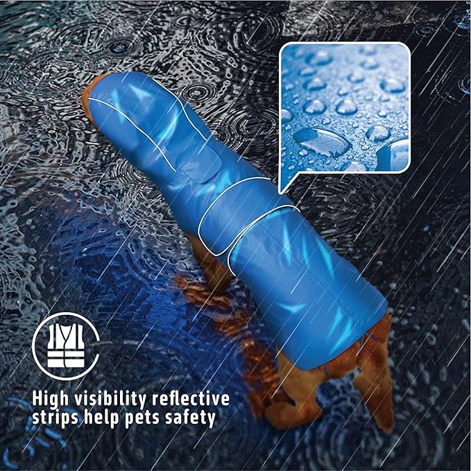 Dog Raincoat Reversible, Single Side Slicker Poncho Adjustable Waterproof Dog Rain Jacket with Leash Hole/Reflective Stripe Hooded Snowproof Windproof Clothes for Small to 3X-Large Dogs, S