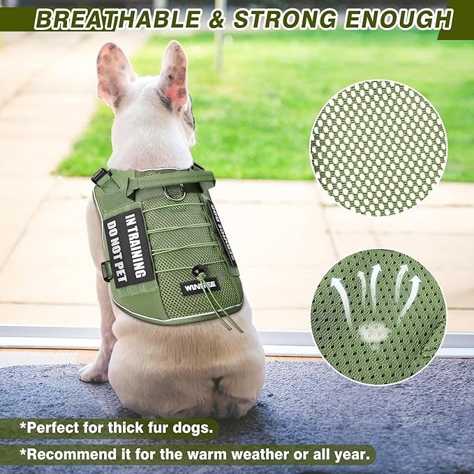 WINSEE Service Dog in Training Mesh Harness with 10 Pet Patches, Soft Air Mesh Breathable Tactical Dog Molle Vest, Reflective Military Pet Vest for Walking Hiking for Large Dogs