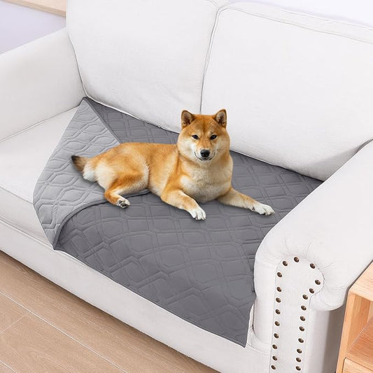 Smiry Waterproof Dog Blanket, 30x53 Inch Soft Pet Bed Cover Reversible, Washable Sofa Couch Furniture Protector for Small Medium Large Dog Puppy Cat, Geometric, Grey/Light Grey