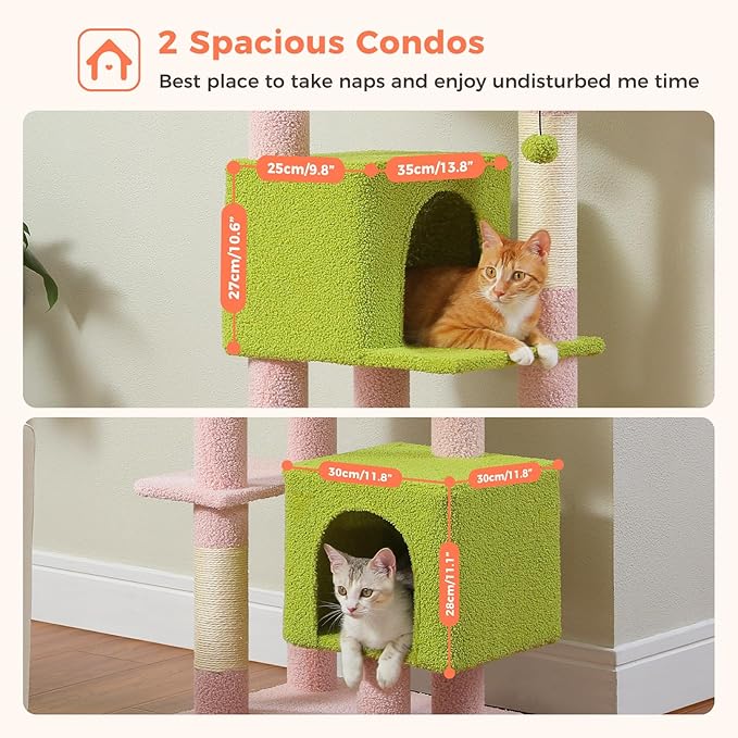 Flower Cat Tree, 52.4 Inch Multi-Level Cat Tower for Indoor Cats with Dual Top Perches, 2 Condos & Scratching Posts, Plush Cat Furniture for Kittens and Medium Cats, Pink