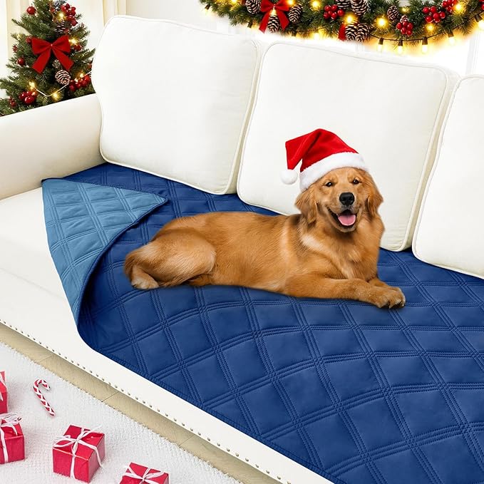 Smiry Waterproof Dog Bed Cover Blanket 30x70, Soft Reversible Pet Blanket, Washable Leakproof Cats Dogs Couch Cover for Sofa, Couch, Furniture, Lattice, Navy/Blue