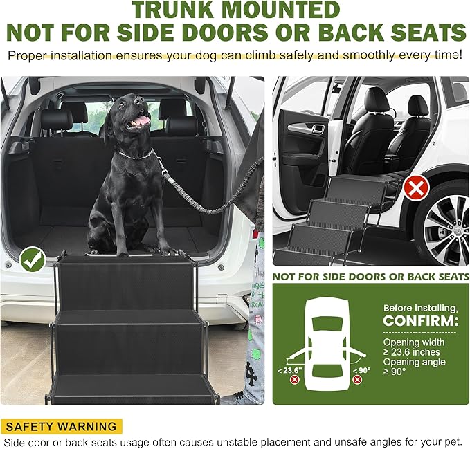 23.6" Extra-Wide Dog Car Ramp - Portable Dog Stairs with Non-Slip Surface, 250 lbs Capacity for Large Dogs, Extra-Wide Foldable Dog Steps for Cars, SUVs, High Beds, and Trucks