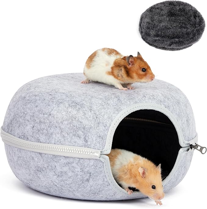 Guinea Pig Hideout, Double Function Guinea Pig Bed with 2 Soft Cushions, Small Animal Cage Accessories for Guinea Pigs, Hamsters, Hedgehogs, and Ferrets (Light Grey)