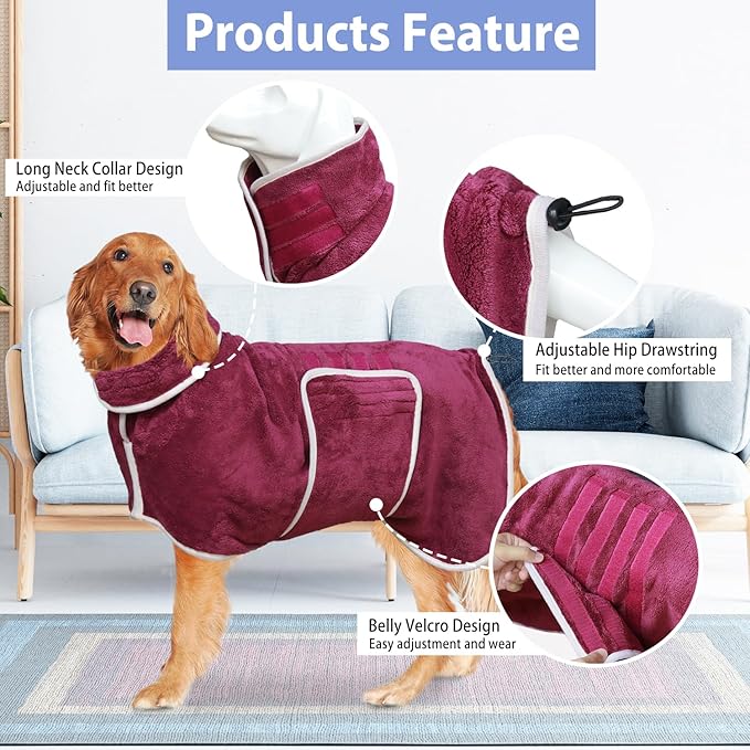 Dog Bathrobe Towel Dog Drying Coat - Super Absorbent Bath Robe for Drying Dogs Large, Soft Adjustable Collar & Belly Strap Fast Drying Coat Pet Dog Cat Bath Robe Towel (Purple, Small)