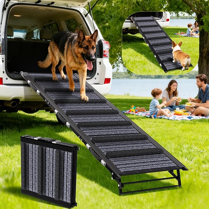 Dog Ramp for Car, SUV & Truck - Portable Pet Ramp Steps with Anti-Slip Ladder Non-Slip Surface, Extra Wide Steps for Large Dog Up to 250LBS, 55" L x 17.3" W Surface for SUV, Truck, Bed, Couch