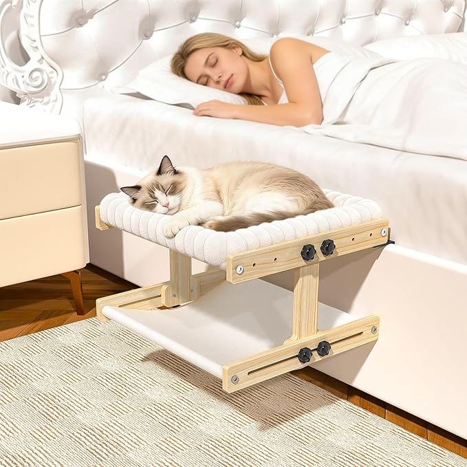 Cat Perch for Window XiaZ Cats Hammock Indoor Cat Bed for Window Wall Shelves Adjustable 50LB Bearing Wooden Frame W/Detachable Washable Cushion Perfect for Bird Watching Sunbathing Double Layer