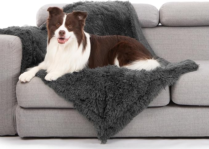 gogobunny Waterproof Dog Blanket for Large Dogs, Cats, Puppy, Reversible Faux Fur Pet Throw Blanket, Washable, Calming Furniture Protection for Sofa Bed (40x50 Inch (Pack of 1), Grey)