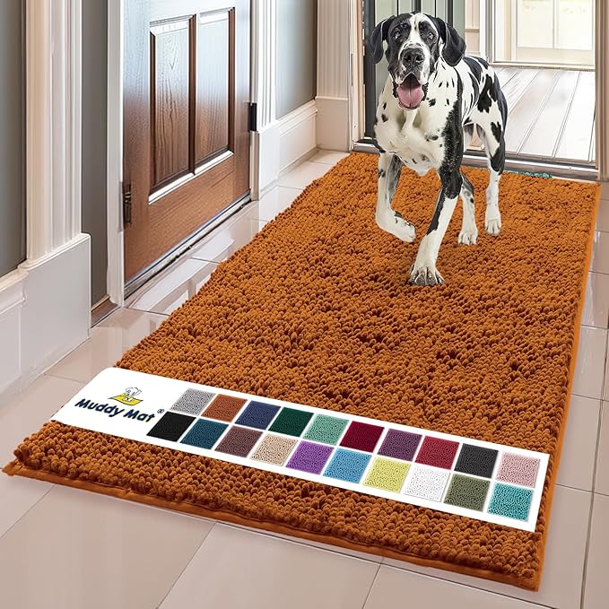 Muddy Mat® | Super Absorbent Door Mat Indoor, Microfiber Quick Dry Chenille Entryway Rug, Non-Slip Front Door Mat, Indoor Mats for Entryway, Machine Washable Pet Rug, Orange XL 35" x 60"