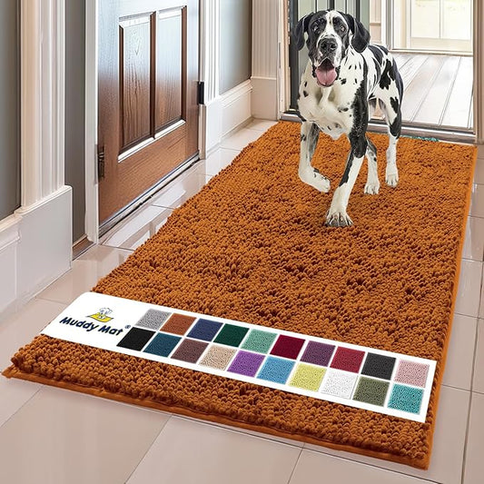 Muddy Mat® | Super Absorbent Door Mat Indoor, Microfiber Quick Dry Chenille Entryway Rug, Non-Slip Front Door Mat, Indoor Mats for Entryway, Machine Washable Pet Rug, Orange XL 35" x 60"