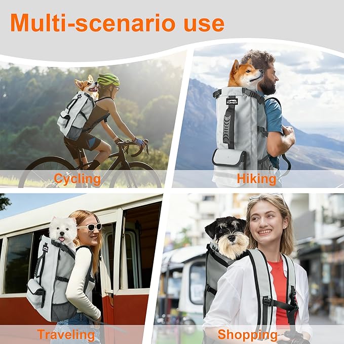 Dog Backpack Carrier, Ergonomic Pet Travel Bag, Suitable for Medium and Large Dogs, Built-in Leash and Adjustable Buckle, Ideal for Hiking and Cycling, M