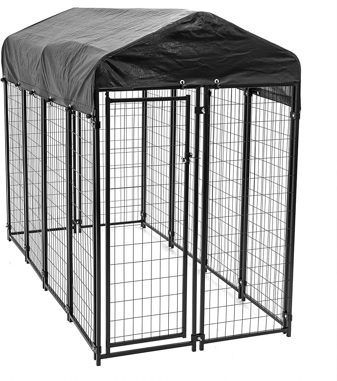 Lucky Dog Outdoor Steel Frame Kennel Playpen Enclosure w/Black Canopy, Uptown Series, 8'x4'x6'