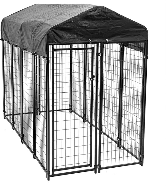 Lucky Dog Outdoor Steel Frame Kennel Playpen Enclosure w/Black Canopy, Uptown Series, 8'x4'x6'