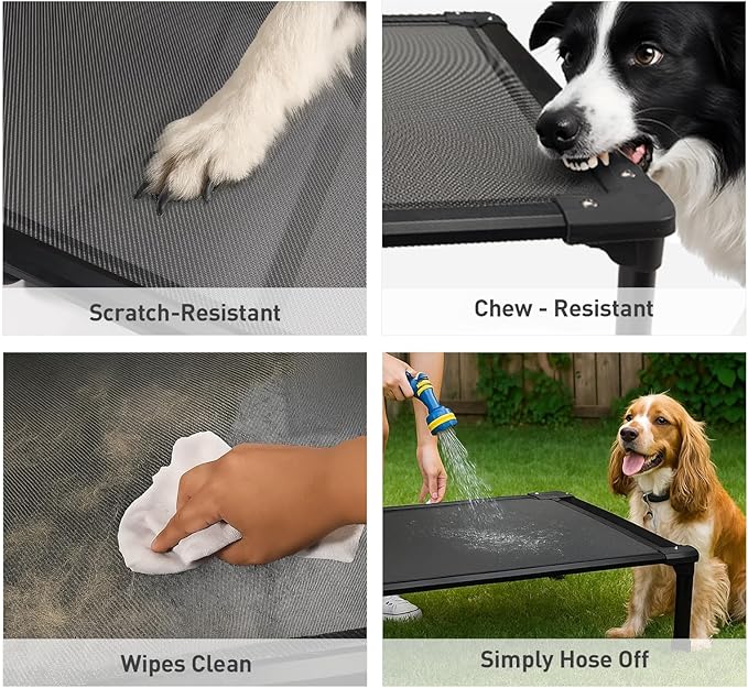 Sytopia 42'' Outdoor Elevated Dog Bed for Large Dogs, Chew-Proof Pet Camping Raised Cot with Breathable Mesh - Durable Frame, Cooling Hammock Bed, Non-Slip Feet, Waterproof, Easy Clean