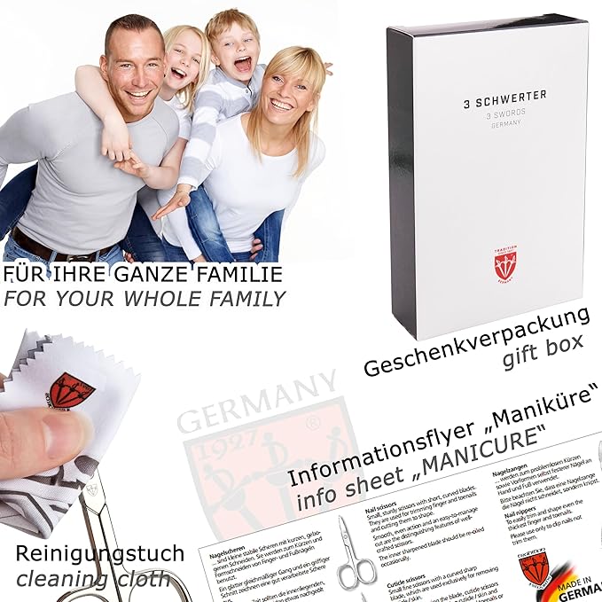 3 Swords Germany - brand quality 6 piece manicure pedicure grooming kit set fashion leather case mint, Made in Germany