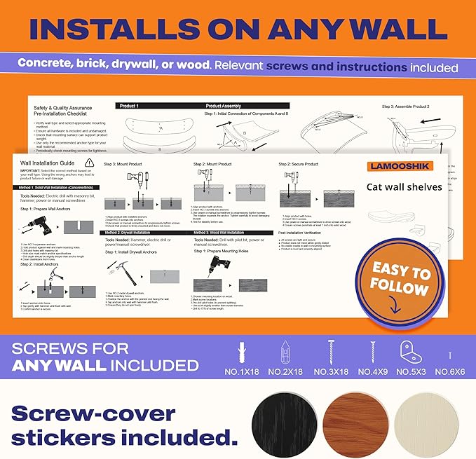 Cat Wall Shelves, Walnut Finish – Floating Cat Furniture with Curved Bed & Steps | Modern Minimalist Wood Climbing Shelves Set of 4 for Indoor Cats, Sturdy Wall-Mounted Design