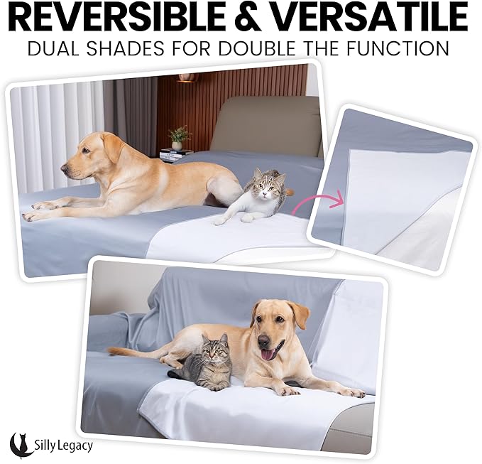 SILLY LEGACY Thin Reversible Waterproof Protective Bed Cover (King Size, 100 x 96 inch), for Pets, Babies; Incontinence, Dirt, Drool
