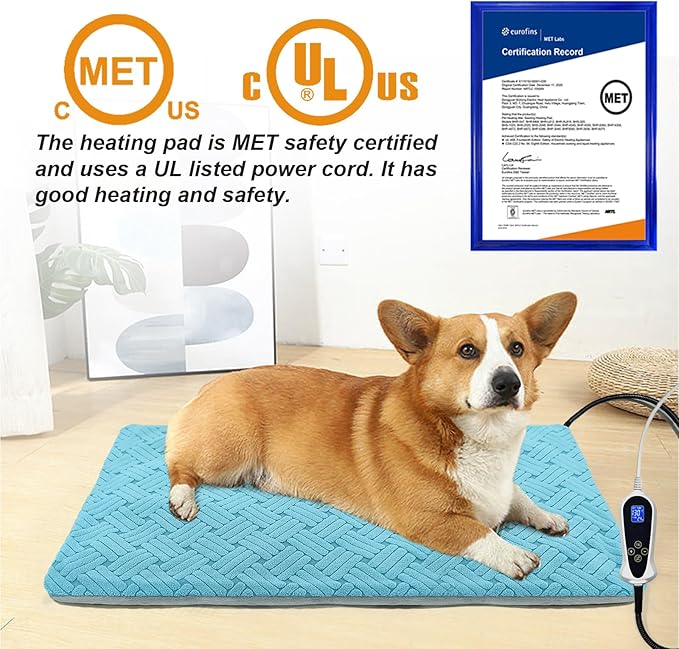 Dog Heating Pad 28x18in, Pet Heating Pad for Dogs with Timer Temperature Control, Waterproof Whelping Mats Heated Dog Bed with Chew Resistant Cord, Soft Cloth Cover