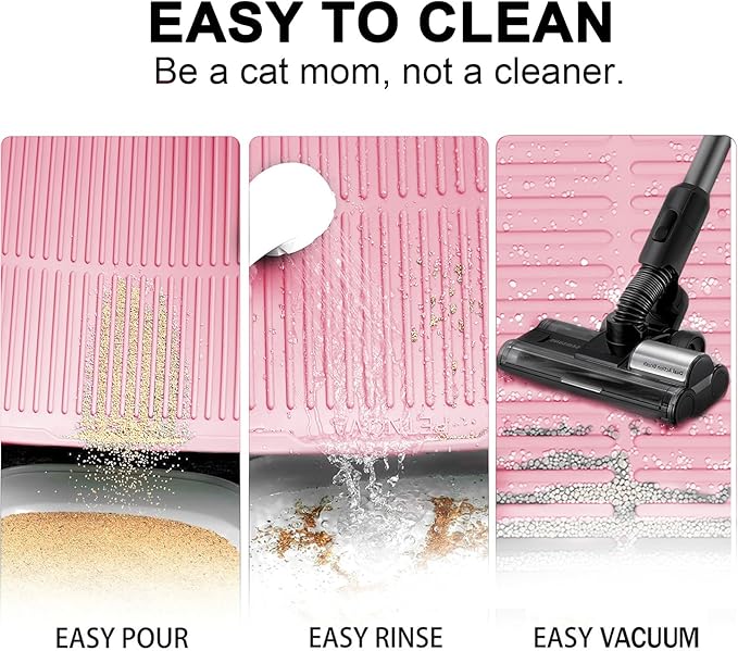 PetNova Extra Large Litter Mat: XL 39"x29" Silicone Waterproof Groove Design Litter Trapping Mat Easy to Clean for Multiple-Cats - Jumbo Non-Slip Cat Box Rug for Floor (Pink)