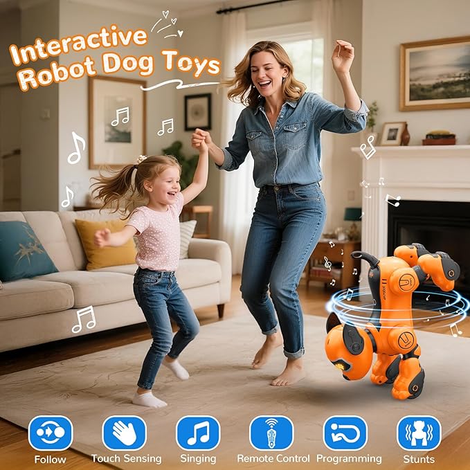 anysun Remote Control Robot Dog for Kids, Programmable Smart Puppy Intelligent Learning Dancing Walking RC Robot Toys for Girls and Boys (Yellow)