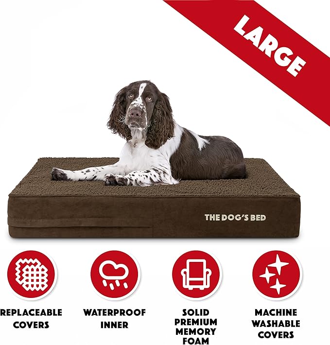 The Dog’s Bed Orthopedic Memory Foam Dog Bed, Large Brown Plush, Pain Relief for Arthritis, Hip & Elbow Dysplasia, Post Surgery, Lameness, Supportive, Calming, Waterproof Washable Cover