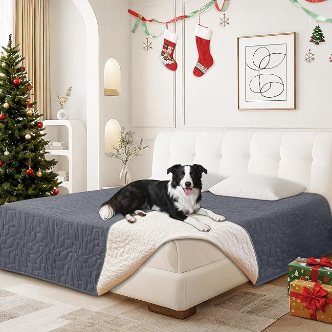 Waterproof Dog Blanket, Non-Slip Soft Pet Bed Cover, Couch Cover for Dogs Washable, Protects Sofa, Furniture, Crate, Car, Tear Resistant Leakproof Pet Blanket (68x82 Inch, Dark Grey)