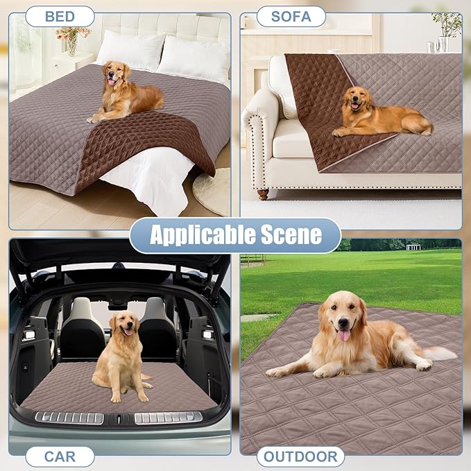 Smiry Waterproof Dog Bed Cover Pet Blanket, Soft Washable Dog Blanket for Furniture Bed Couch Sofa Reversible, Checkered (52"x82", Greyish Brown/Brown)