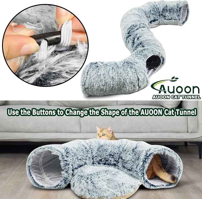 AUOON Cat Tunnel Bed - Christmas Tree Cat Tunnel, Cat Donut Tunnel with Soft Plush Circle Cushion for Indoor Cats Kitten Kitty Puppy Rabbit Ferret (Gray)