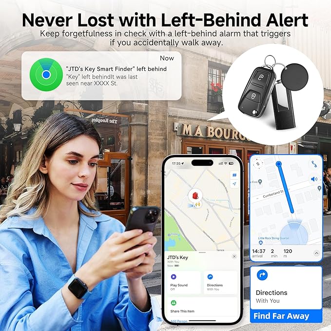 JTD Mini Trackers & Wallet Tracker Card, Find My Smart Wallet Card Rechargeable, IP68 Waterproof, Compatible with Apple (iOS Only), Luggage Label Item Locator (2tags1card)