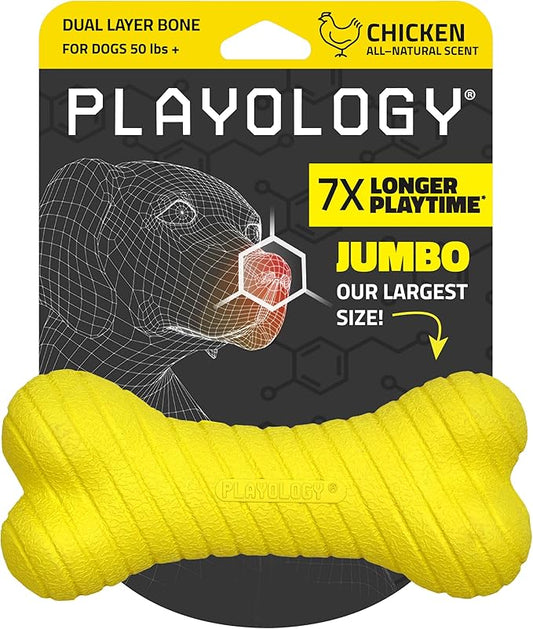 Playology Dog Toys | Dual Layer Bone Durable Chew Toy Bone for Dogs | Jumbo Chicken Scented Toy - Easy to Clean and Made from Non Toxic Materials