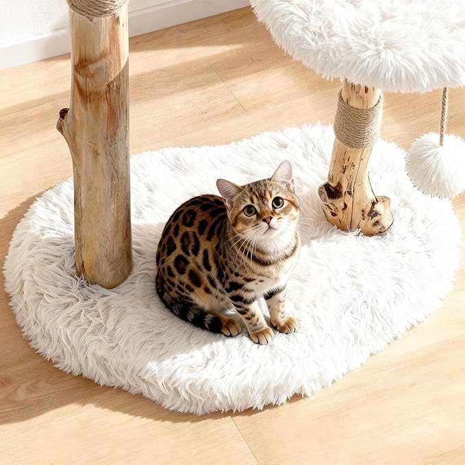 Modern Cat Tree Tower for Indoor Cats, 33" Luxury Cats Trees Natural Solid Wooden with Sisal Scratching Post, Log Style Cat Furniture with Perches Platform & Toy Ball，Primary Colors