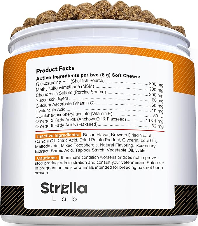 Senior Advanced Glucosamine Chondroitin Joint Supplement for Dogs - Hip & Joint Pain Relief Pills - Large & Small Breed - Hip Joint Chews Canine Joint Health - Chews Older Dogs - Bacon Flavor-120Ct
