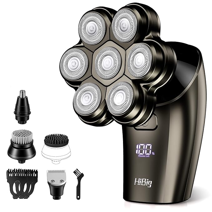 7D Arc Electric Shaver for Head & Body, 5-in-1 Electric Razor, Waterproof Wet/Dry Head Shaver with Magnetic Detachable Head, LED Display Rechargeable Electric Shaving & Grooming Kit, Dark Gray