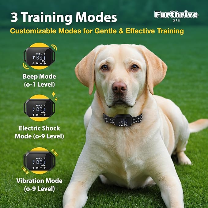 Furthrive GPS Dog Collar, Wireless Dog Fence 100–3280 ft Circular Boundary, Waterproof GPS Dog Collar Fence System Outdoor Electric Pet Barrier with Beep, Vibration & Adjustable Training