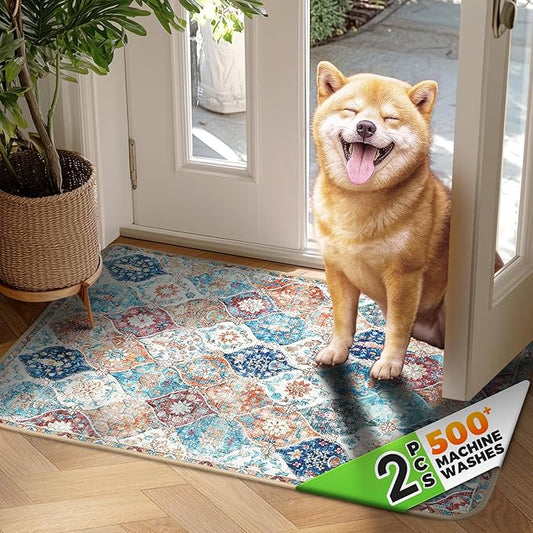 Hompet 2 Pack Super Absorbent Dog Door Mat for Muddy Paws, Washable Pee Pads for Dogs, Reusable Puppy Training Pads, Quick Dry Non-Slip Pet Entryway Rug, Leak-Proof Potty Pad for Indoor Floors 18x28