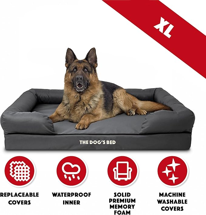 The Dog’s Bed XL Grey, Memory Foam, Pain Relief: Arthritis, Hip & Elbow Dysplasia, Post Surgery, Lameness, Supportive, Calming, Waterproof Washable Cover, Veterinary Approved