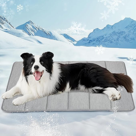 Dog Cooling Mat for Large Dogs - 35x23 Orthopedic Memory Foam Pet Pad for Summer, QMAX>0.5, Washable Premium Comfort Crate Pad for Your Furry Companion, Grey