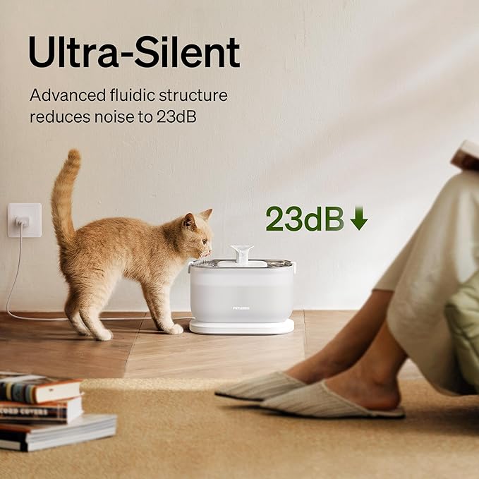 PETLIBRO Cat Water Fountain, Cat Fountain Indoor Stainless Steel Tray, 2.5L/84oz Wireless Pump Pet Water Fountain, Cat Water Dispenser with Two Flow Modes, Pet Fountain for Drinking Easy Clean