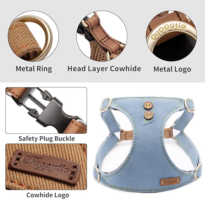 Dog Harness, No Pull Dogs Harness and Multi-Function Leash Set for Medium Dogs Easy Walk Everyday Adjustable Soft Dog Vest Harness Fashionable Dog Accessories Glacier Blue Button-Slim Large