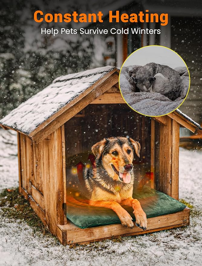 PETNF Outdoor Pet Heating Pad for Cats & Dogs, 100.4-107.6°F Auto Temp Control, Waterproof Fireproof, for Cat House/Dog Kennel/Terrace, Fits Domestic & Stray Pets (Green 15.7"X19.7")