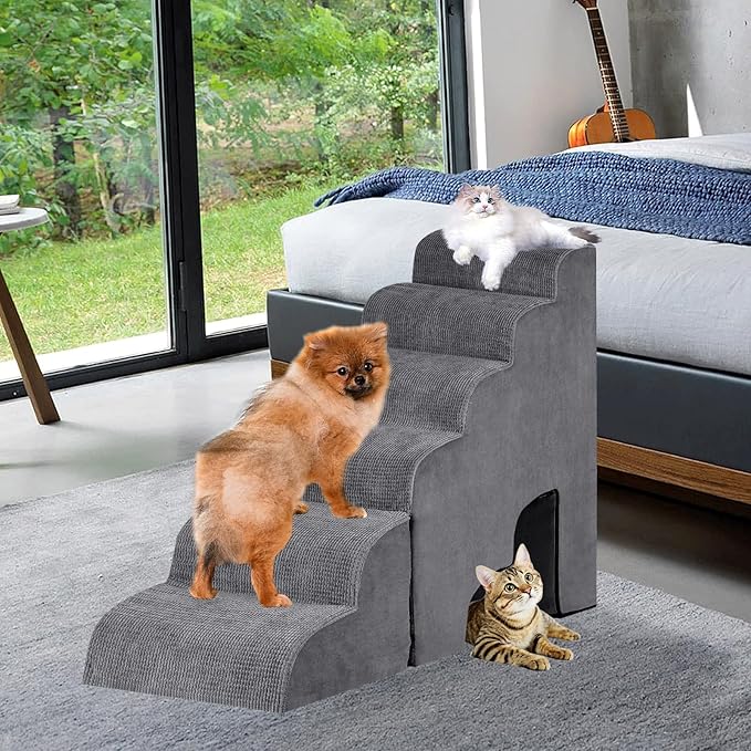 29" H Dog Stairs for Small and Medium Dogs 6-Step Ramps for High Beds and Couch Non-Slip Extra Wide Pet Stairs for Old Dogs and Puppy and Cat - Stable & Durable with Machine Washable Cover