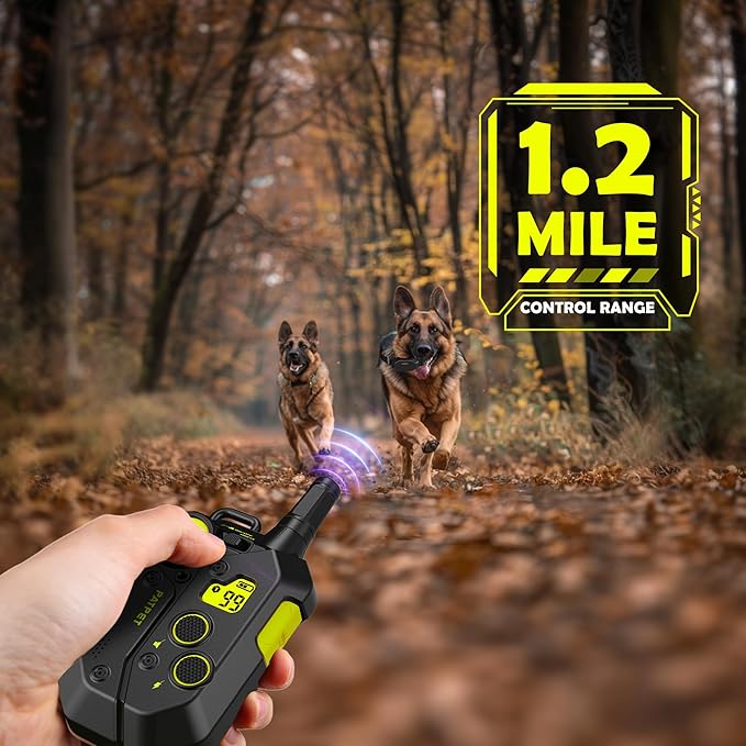 PATPET Dog Training Collar, 1.2 Mile Range 101 Training Levels Dog Shock Collar with Remote Control (15-150 lbs), Waterproof 100% Safe E Collar for Large Breed for 2 Dogs Black with Bright Green
