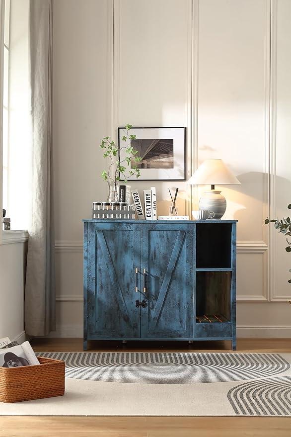 Large Cat Litter Enclosure With Litter Collector, Enclosure for self-Cleaning Litter Boxes,Adjustable Shelf for Dog Proof and Storage,charging station,Locks Added for cat,Cat House,Blue